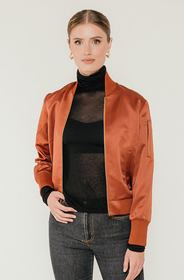 Cognac Satin Bomber image 7