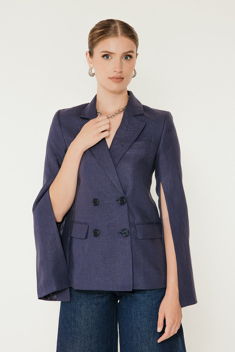 Linen Split Sleeve Blazer in Ink image 0