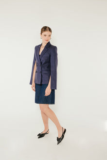 Linen Split Sleeve Blazer in Ink image 7