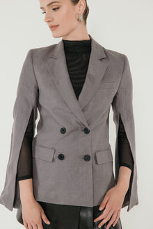 Linen Split Sleeve Blazer in Slate image 3