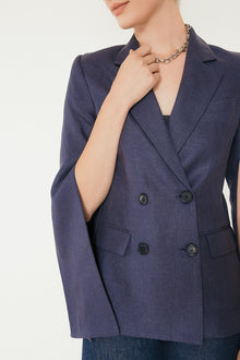 Linen Split Sleeve Blazer in Ink image 2