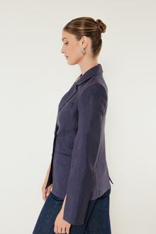 Linen Split Sleeve Blazer in Ink image 6