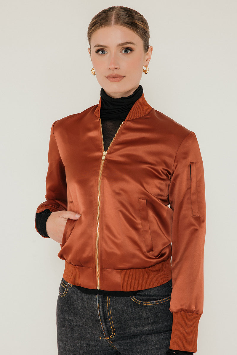 Cognac Satin Bomber image 0
