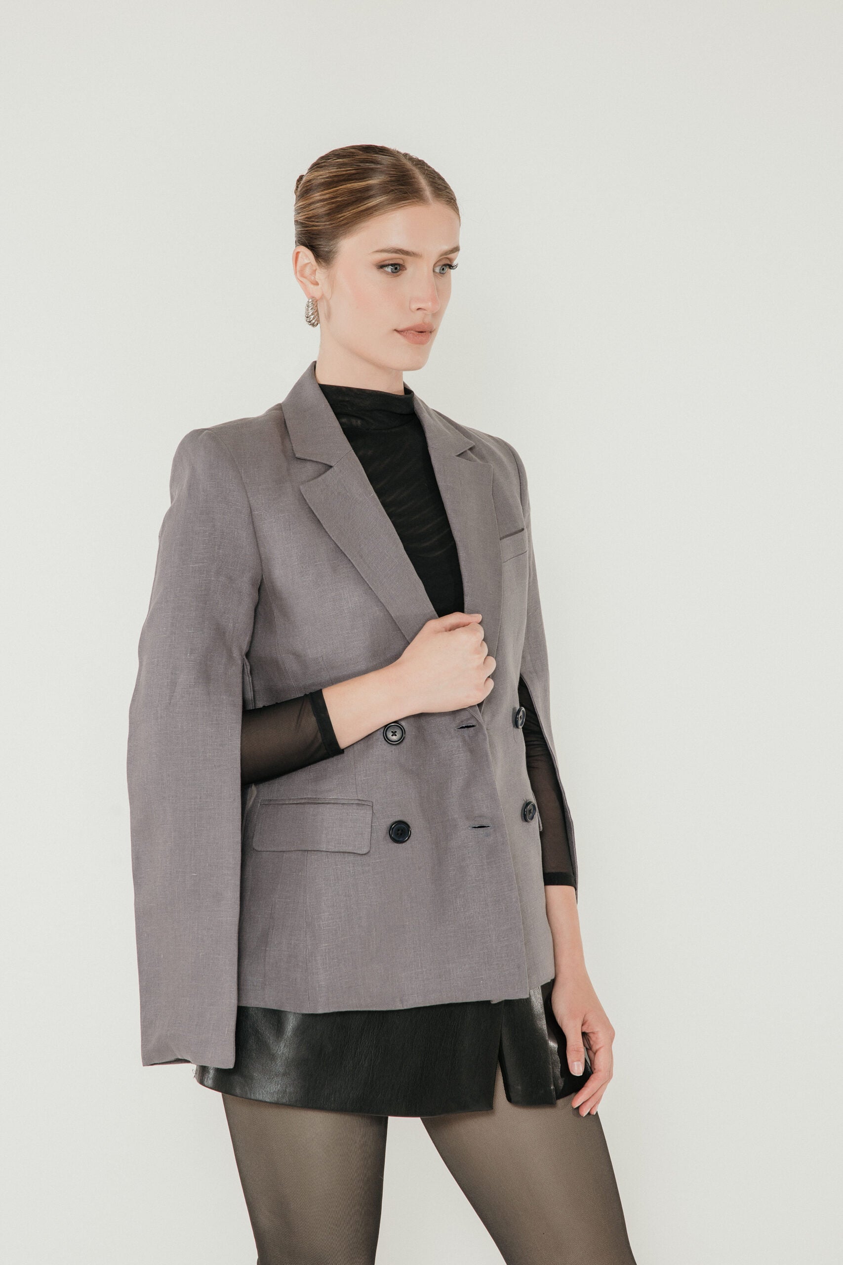 Linen Split Sleeve Blazer in Slate image 2